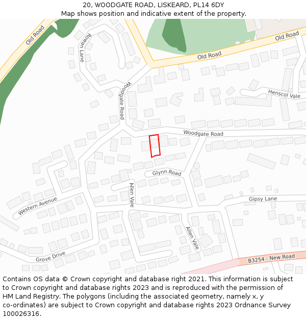 20, WOODGATE ROAD, LISKEARD, PL14 6DY: Location map and indicative extent of plot