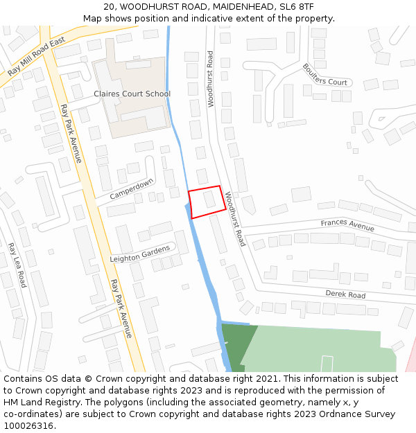 20, WOODHURST ROAD, MAIDENHEAD, SL6 8TF: Location map and indicative extent of plot