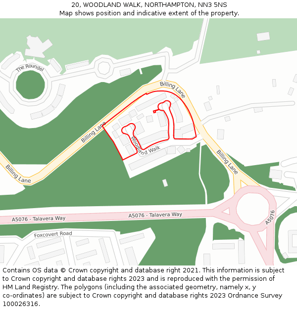 20, WOODLAND WALK, NORTHAMPTON, NN3 5NS: Location map and indicative extent of plot