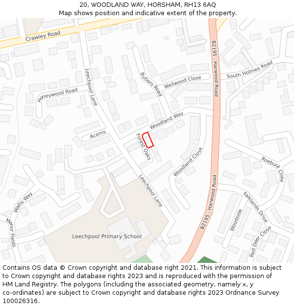 20, WOODLAND WAY, HORSHAM, RH13 6AQ: Location map and indicative extent of plot