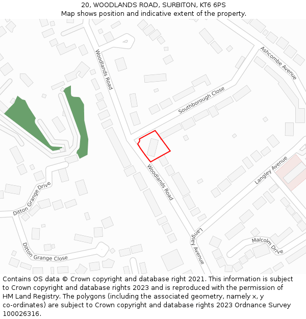 20, WOODLANDS ROAD, SURBITON, KT6 6PS: Location map and indicative extent of plot