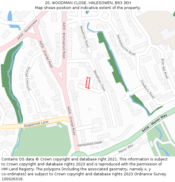 20, WOODMAN CLOSE, HALESOWEN, B63 3EH: Location map and indicative extent of plot