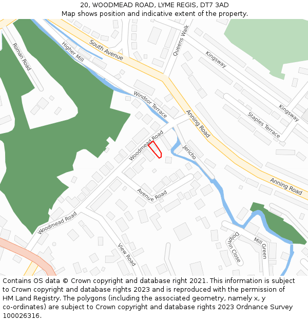 20, WOODMEAD ROAD, LYME REGIS, DT7 3AD: Location map and indicative extent of plot