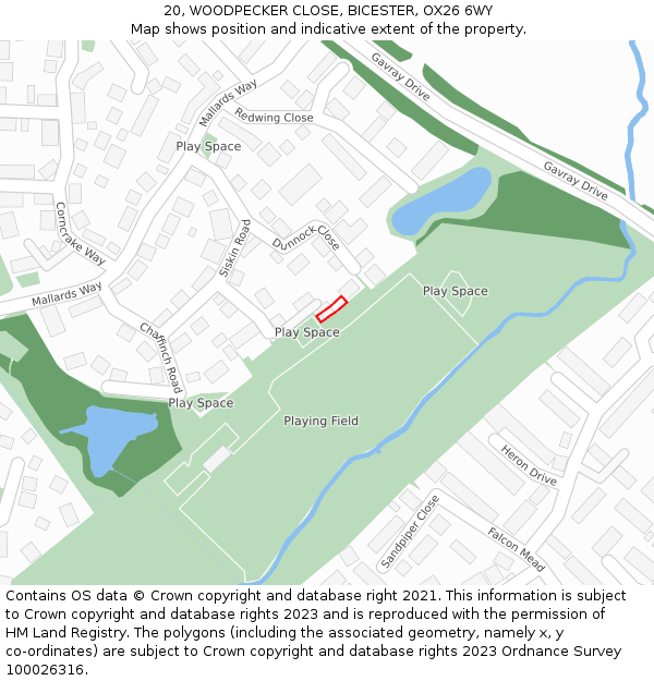 20, WOODPECKER CLOSE, BICESTER, OX26 6WY: Location map and indicative extent of plot