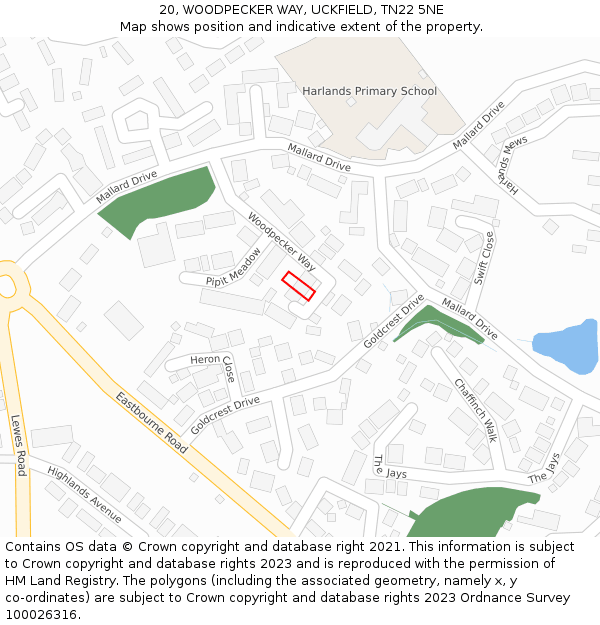 20, WOODPECKER WAY, UCKFIELD, TN22 5NE: Location map and indicative extent of plot