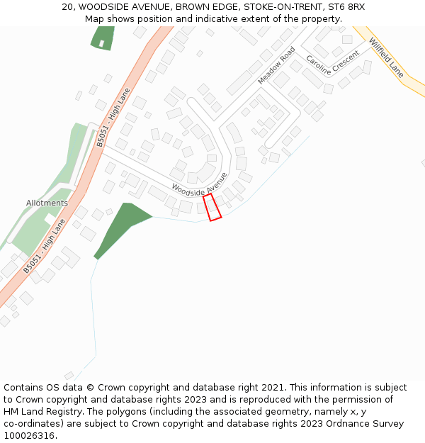 20, WOODSIDE AVENUE, BROWN EDGE, STOKE-ON-TRENT, ST6 8RX: Location map and indicative extent of plot