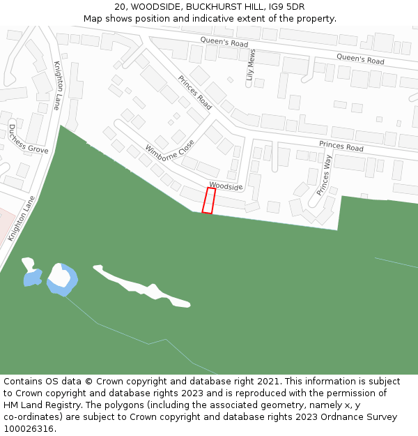 20, WOODSIDE, BUCKHURST HILL, IG9 5DR: Location map and indicative extent of plot
