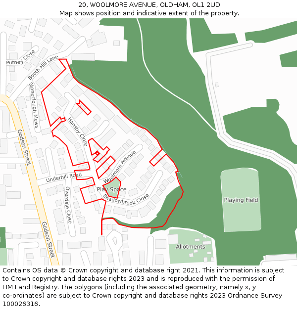20, WOOLMORE AVENUE, OLDHAM, OL1 2UD: Location map and indicative extent of plot