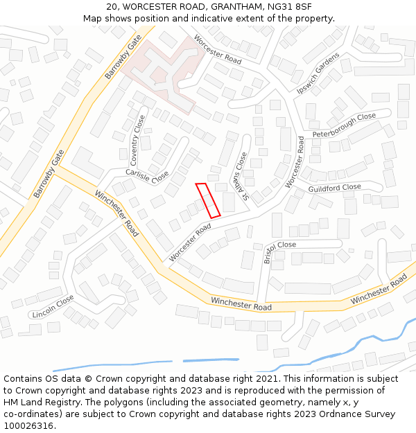 20, WORCESTER ROAD, GRANTHAM, NG31 8SF: Location map and indicative extent of plot