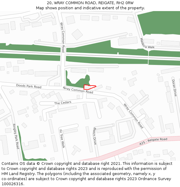 20, WRAY COMMON ROAD, REIGATE, RH2 0RW: Location map and indicative extent of plot