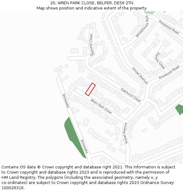 20, WREN PARK CLOSE, BELPER, DE56 2TN: Location map and indicative extent of plot