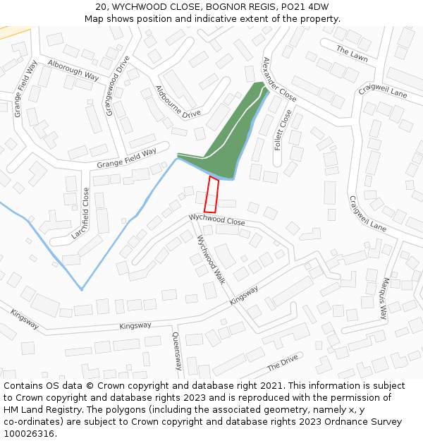 20, WYCHWOOD CLOSE, BOGNOR REGIS, PO21 4DW: Location map and indicative extent of plot