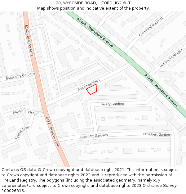 20, WYCOMBE ROAD, ILFORD, IG2 6UT: Location map and indicative extent of plot
