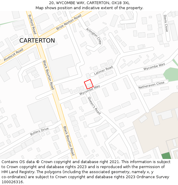 20, WYCOMBE WAY, CARTERTON, OX18 3XL: Location map and indicative extent of plot