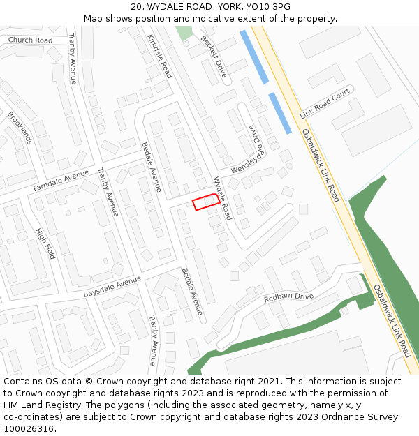 20, WYDALE ROAD, YORK, YO10 3PG: Location map and indicative extent of plot