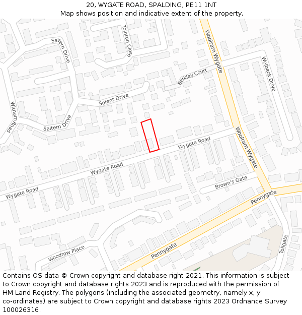 20, WYGATE ROAD, SPALDING, PE11 1NT: Location map and indicative extent of plot