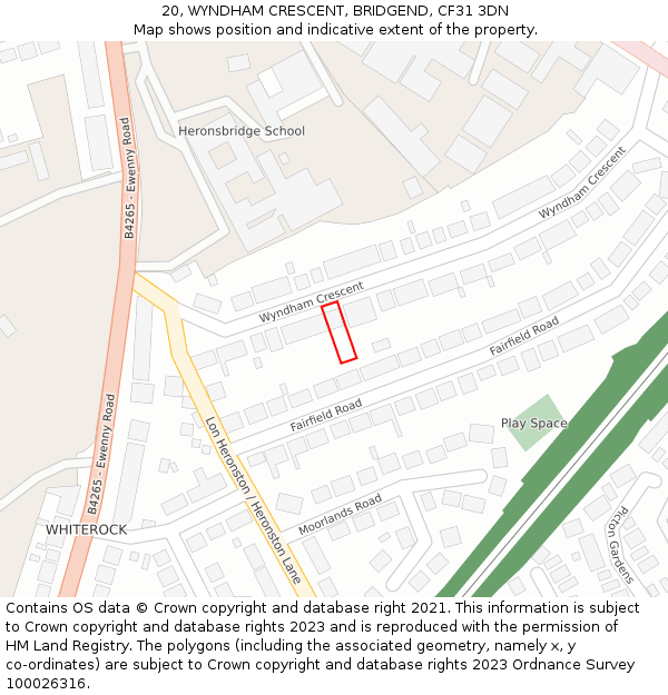 20, WYNDHAM CRESCENT, BRIDGEND, CF31 3DN: Location map and indicative extent of plot