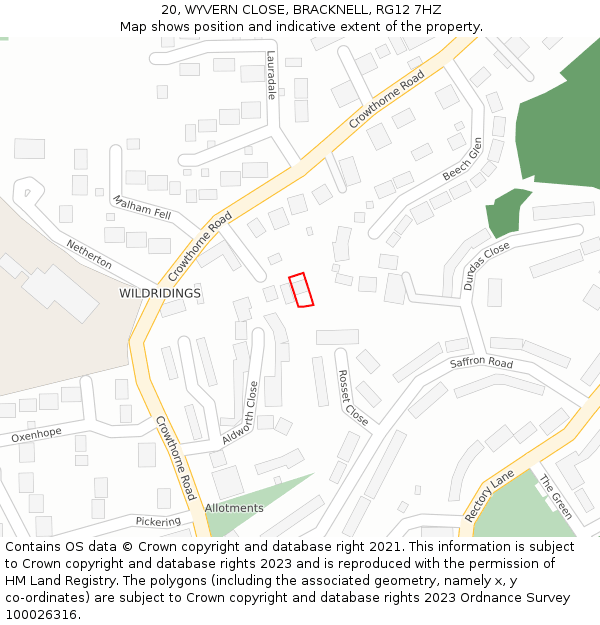 20, WYVERN CLOSE, BRACKNELL, RG12 7HZ: Location map and indicative extent of plot