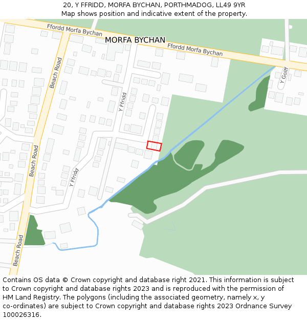 20, Y FFRIDD, MORFA BYCHAN, PORTHMADOG, LL49 9YR: Location map and indicative extent of plot