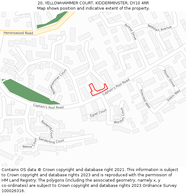 20, YELLOWHAMMER COURT, KIDDERMINSTER, DY10 4RR: Location map and indicative extent of plot