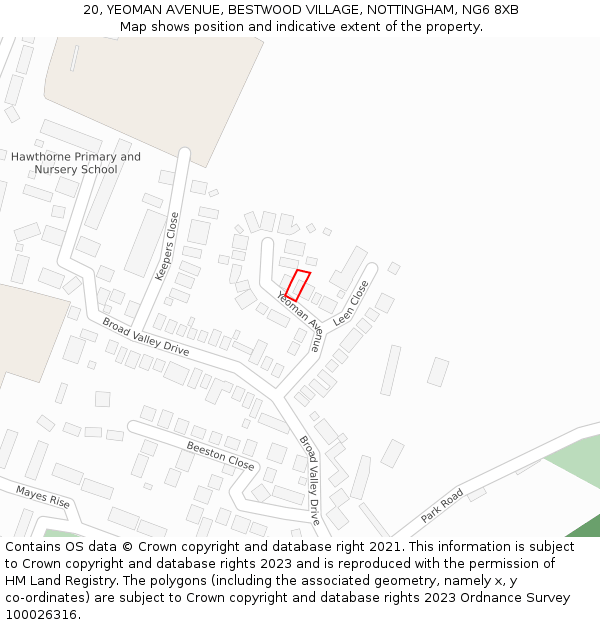 20, YEOMAN AVENUE, BESTWOOD VILLAGE, NOTTINGHAM, NG6 8XB: Location map and indicative extent of plot