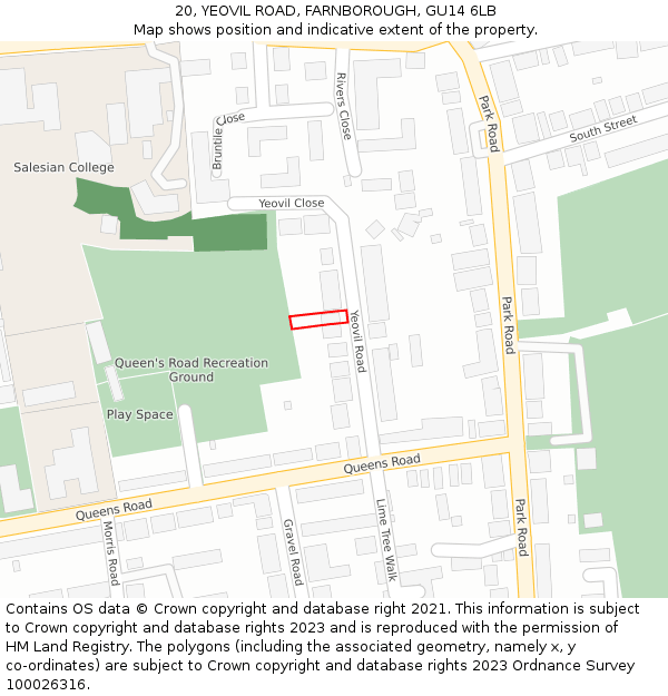 20, YEOVIL ROAD, FARNBOROUGH, GU14 6LB: Location map and indicative extent of plot