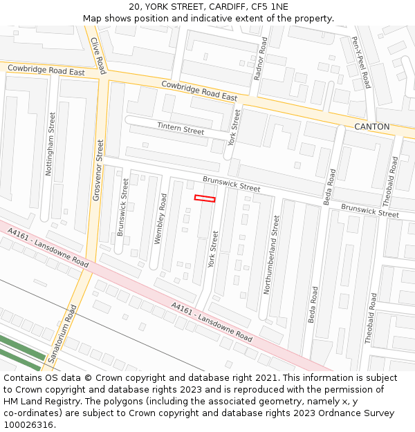 20, YORK STREET, CARDIFF, CF5 1NE: Location map and indicative extent of plot