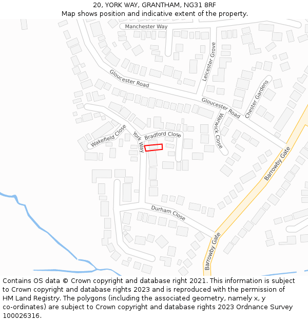 20, YORK WAY, GRANTHAM, NG31 8RF: Location map and indicative extent of plot