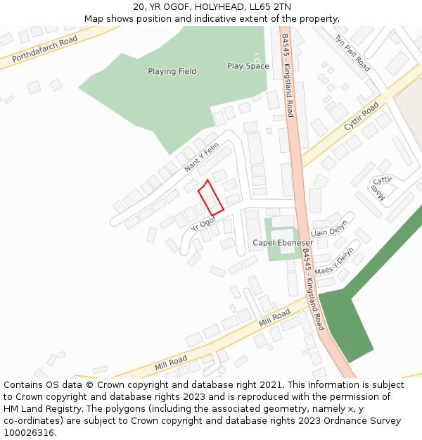 20, YR OGOF, HOLYHEAD, LL65 2TN: Location map and indicative extent of plot