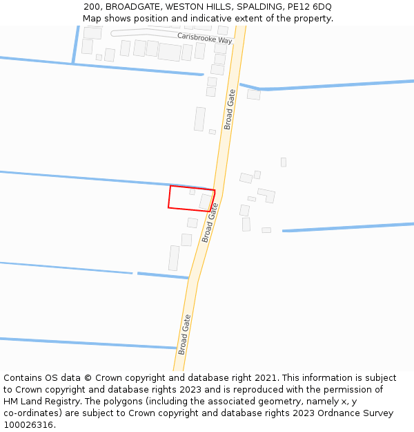 200, BROADGATE, WESTON HILLS, SPALDING, PE12 6DQ: Location map and indicative extent of plot