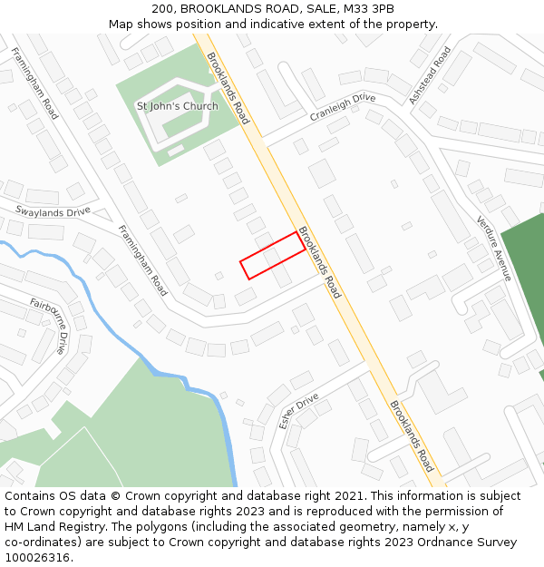 200, BROOKLANDS ROAD, SALE, M33 3PB: Location map and indicative extent of plot