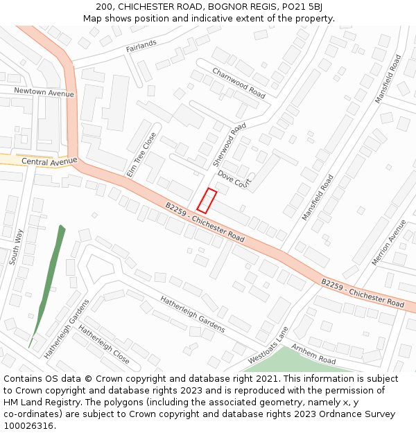 200, CHICHESTER ROAD, BOGNOR REGIS, PO21 5BJ: Location map and indicative extent of plot