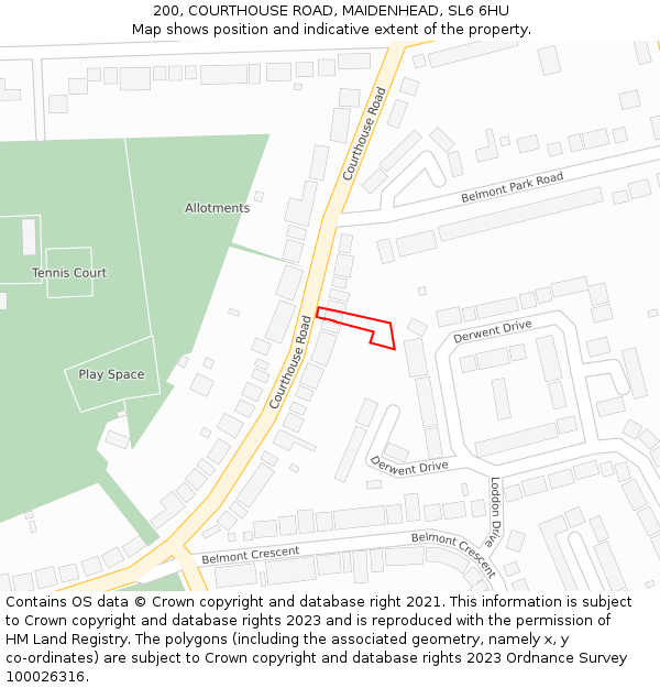 200, COURTHOUSE ROAD, MAIDENHEAD, SL6 6HU: Location map and indicative extent of plot