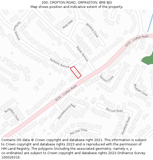 200, CROFTON ROAD, ORPINGTON, BR6 8JG: Location map and indicative extent of plot