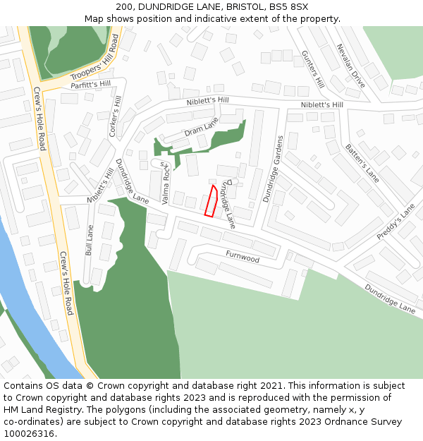 200, DUNDRIDGE LANE, BRISTOL, BS5 8SX: Location map and indicative extent of plot