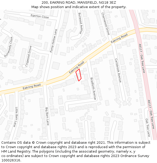 200, EAKRING ROAD, MANSFIELD, NG18 3EZ: Location map and indicative extent of plot