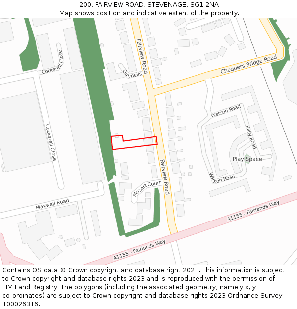 200, FAIRVIEW ROAD, STEVENAGE, SG1 2NA: Location map and indicative extent of plot