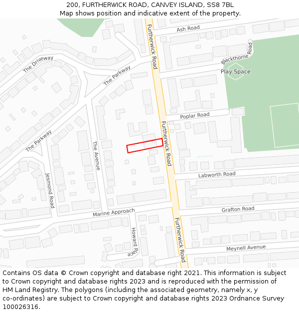 200, FURTHERWICK ROAD, CANVEY ISLAND, SS8 7BL: Location map and indicative extent of plot