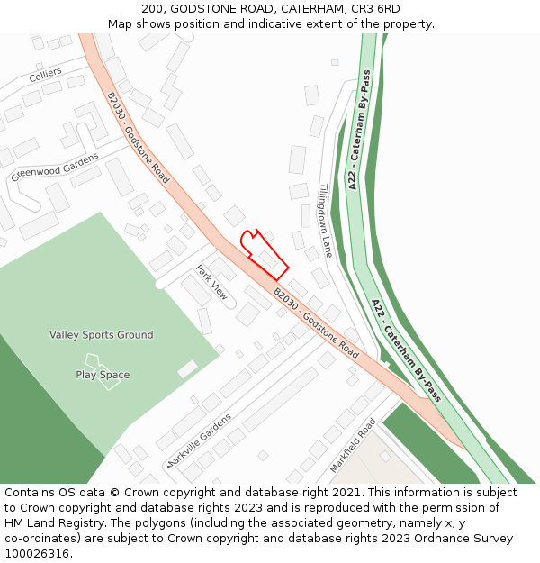 200, GODSTONE ROAD, CATERHAM, CR3 6RD: Location map and indicative extent of plot