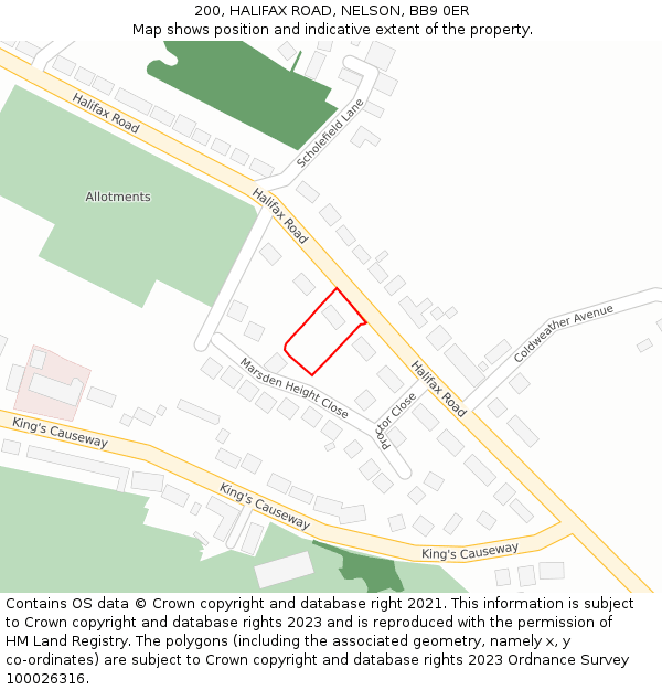 200, HALIFAX ROAD, NELSON, BB9 0ER: Location map and indicative extent of plot