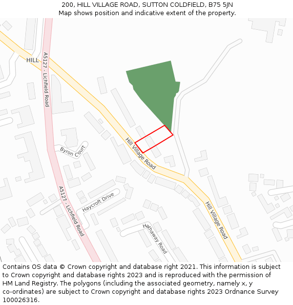 200, HILL VILLAGE ROAD, SUTTON COLDFIELD, B75 5JN: Location map and indicative extent of plot