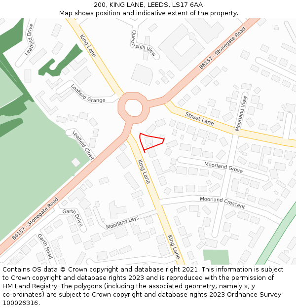 200, KING LANE, LEEDS, LS17 6AA: Location map and indicative extent of plot
