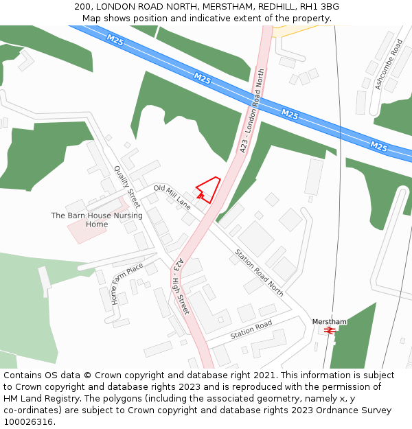 200, LONDON ROAD NORTH, MERSTHAM, REDHILL, RH1 3BG: Location map and indicative extent of plot