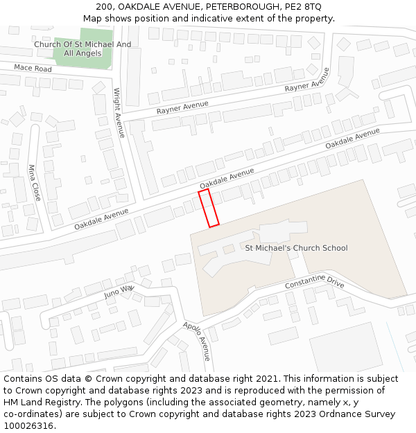 200, OAKDALE AVENUE, PETERBOROUGH, PE2 8TQ: Location map and indicative extent of plot