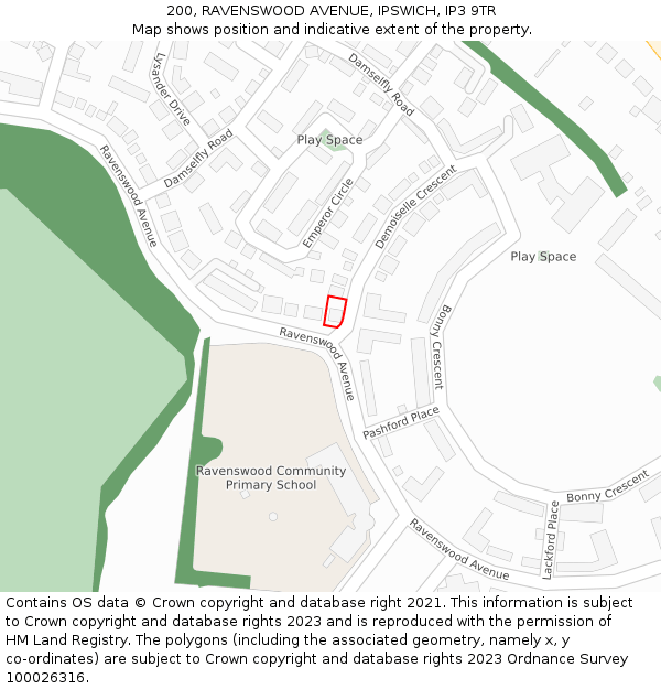 200, RAVENSWOOD AVENUE, IPSWICH, IP3 9TR: Location map and indicative extent of plot