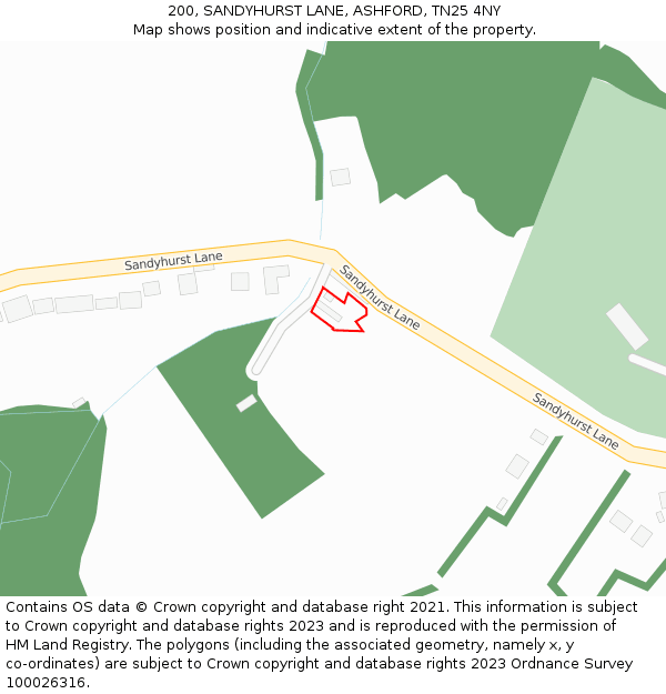 200, SANDYHURST LANE, ASHFORD, TN25 4NY: Location map and indicative extent of plot