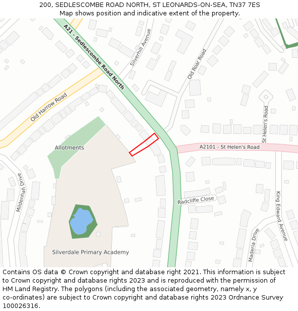 200, SEDLESCOMBE ROAD NORTH, ST LEONARDS-ON-SEA, TN37 7ES: Location map and indicative extent of plot