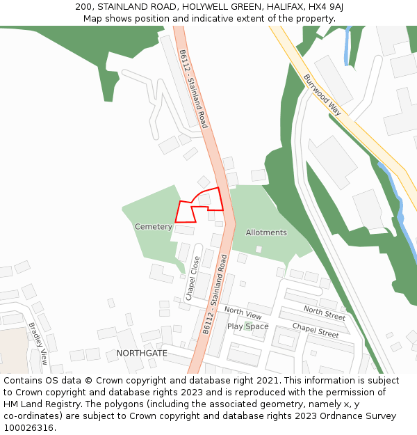 200, STAINLAND ROAD, HOLYWELL GREEN, HALIFAX, HX4 9AJ: Location map and indicative extent of plot