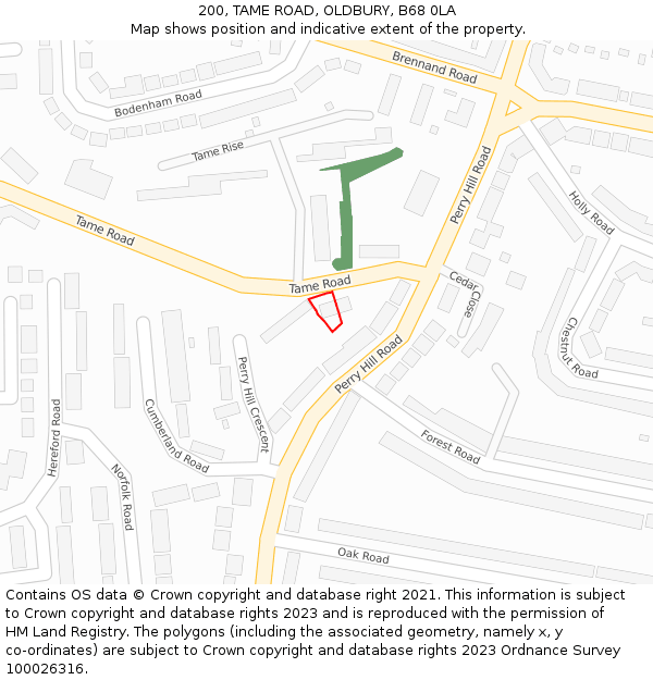 200, TAME ROAD, OLDBURY, B68 0LA: Location map and indicative extent of plot