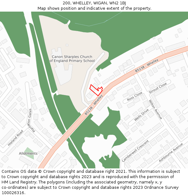 200, WHELLEY, WIGAN, WN2 1BJ: Location map and indicative extent of plot